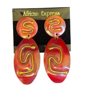 African Express Handmade Enamel & Brass Earrings With Abstract  Design Post Back